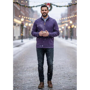 Fairlane Performance Men's Large Quarter Zip  Pullover Sweater in Eggplant